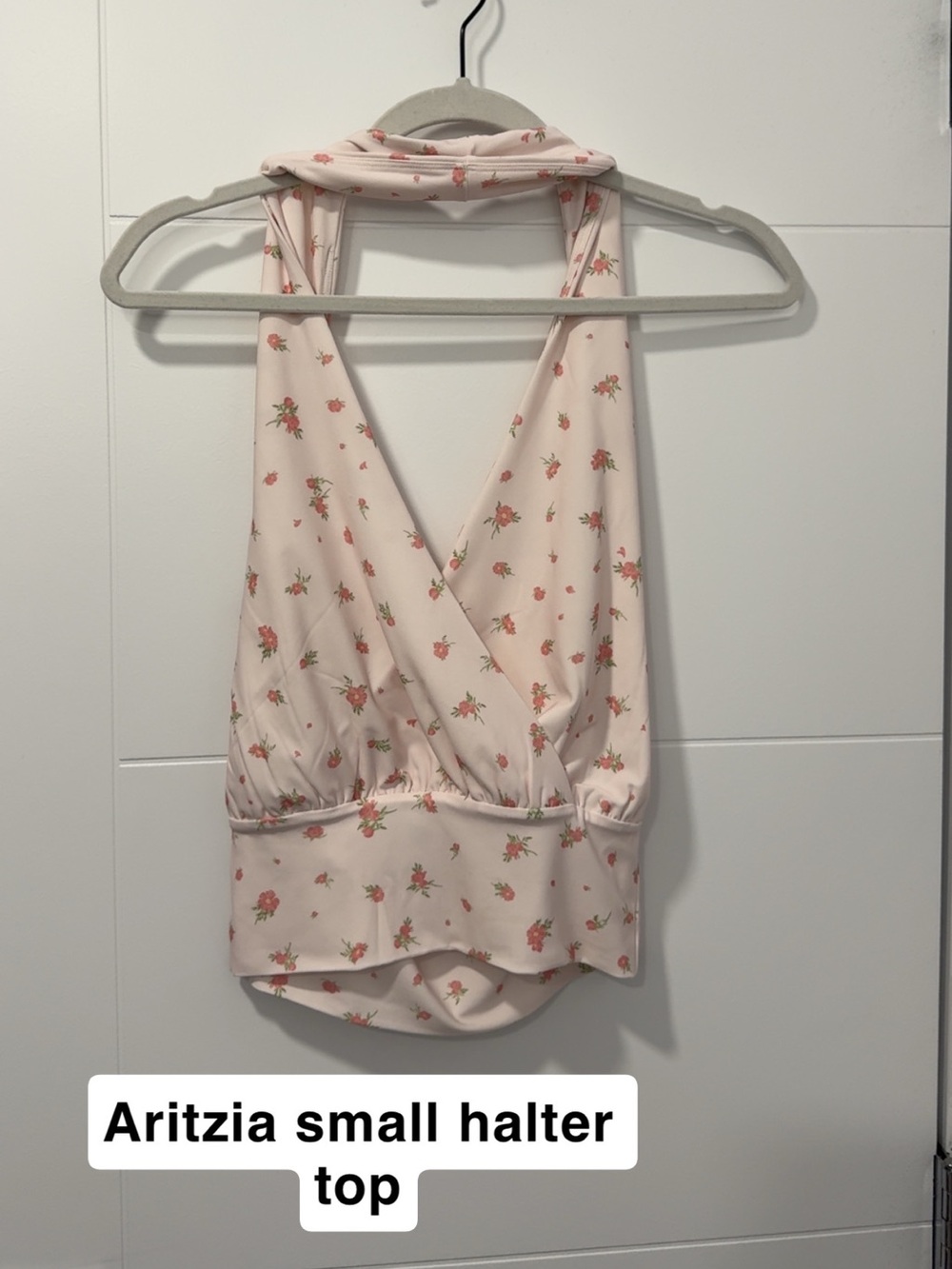 Aritzia Pale Pink Floral Halter Tank Top
